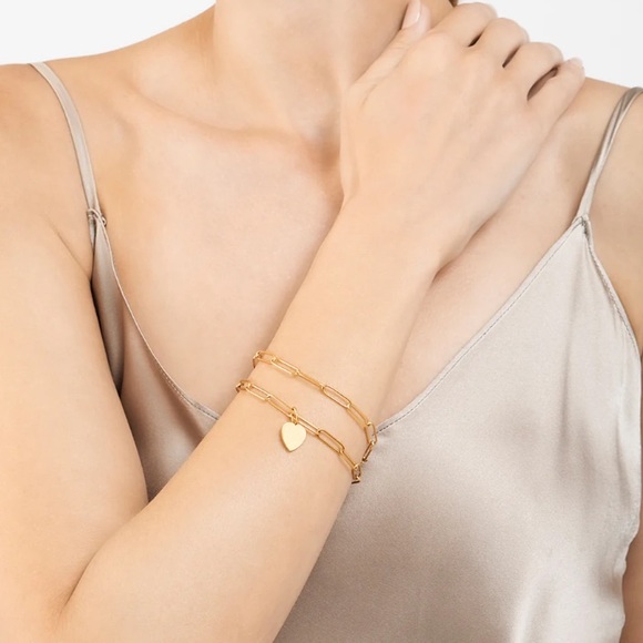 Heart Paper Clip Gold Bracelet Chain Set - Picture 2 of 4